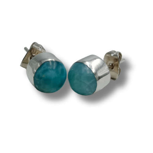 Larimar Ohrstecker 925er Silber Rund